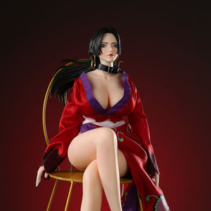 1ft 08in 52cm mini silicone anime sex doll with black hair, light skin and large breasts.  Made by AF Doll.
