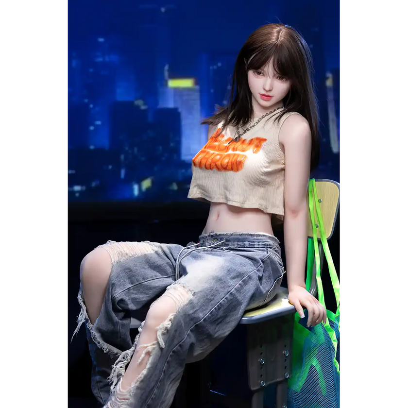 5ft 2in or 157cm lifelike full size medium breast skinny Asian female sex doll with fair skin,black hair and brown eyes.