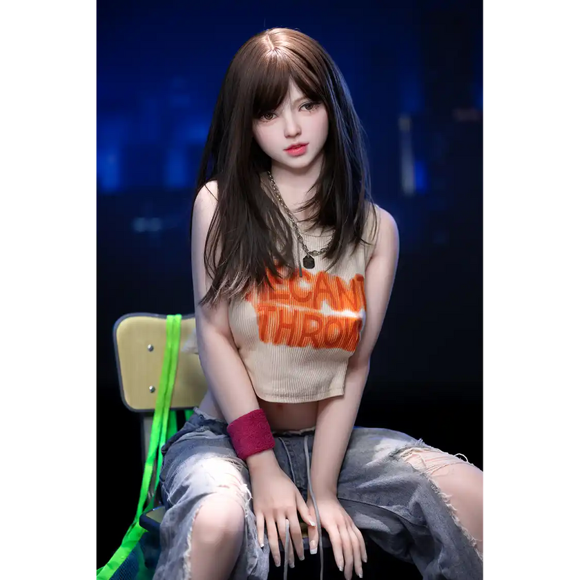 5ft 2in or 157cm lifelike full size medium breast skinny Asian female sex doll with fair skin,black hair and brown eyes.