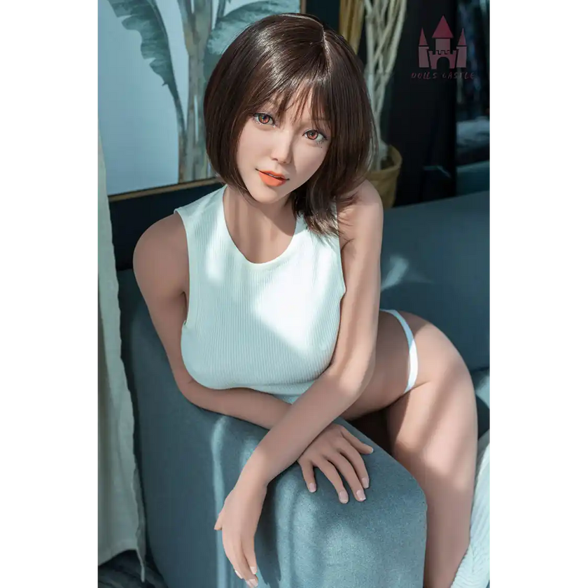 5ft 4in 163cm tall hot Asian TPE sex doll with large E-cup breasts, brown eyes and short dark hair.