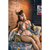 5ft 2in 158cm curvy plus sized  Asian TPE sex doll with fair skin, I cup breasts, light shoulder length hair, brown eyes and leopard print bra and panties.