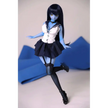 2ft 60cm anime style female mini silicone sex doll with medium breasts, blue skin and a fit athletic body in a sailor moon outfit.