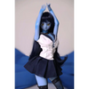 2ft 60cm anime style female mini silicone sex doll with medium breasts, blue skin and a fit athletic body in a sailor moon outfit.