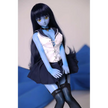 2ft 60cm anime style female mini silicone sex doll with medium breasts, blue skin and a fit athletic body in a sailor moon outfit.