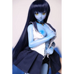 2ft 60cm anime style female mini silicone sex doll with medium breasts, blue skin and a fit athletic body in a sailor moon outfit.