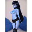 2ft 60cm anime style female mini silicone sex doll with medium breasts, blue skin and a fit athletic body in a sailor moon outfit.