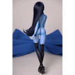 2ft 60cm anime style female mini silicone sex doll with medium breasts, blue skin and a fit athletic body in a sailor moon outfit.