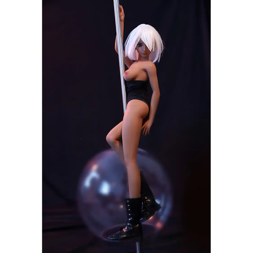 2ft 60cm anime style female mini silicone sex doll with large breasts, tanned skin and a fit athletic body.