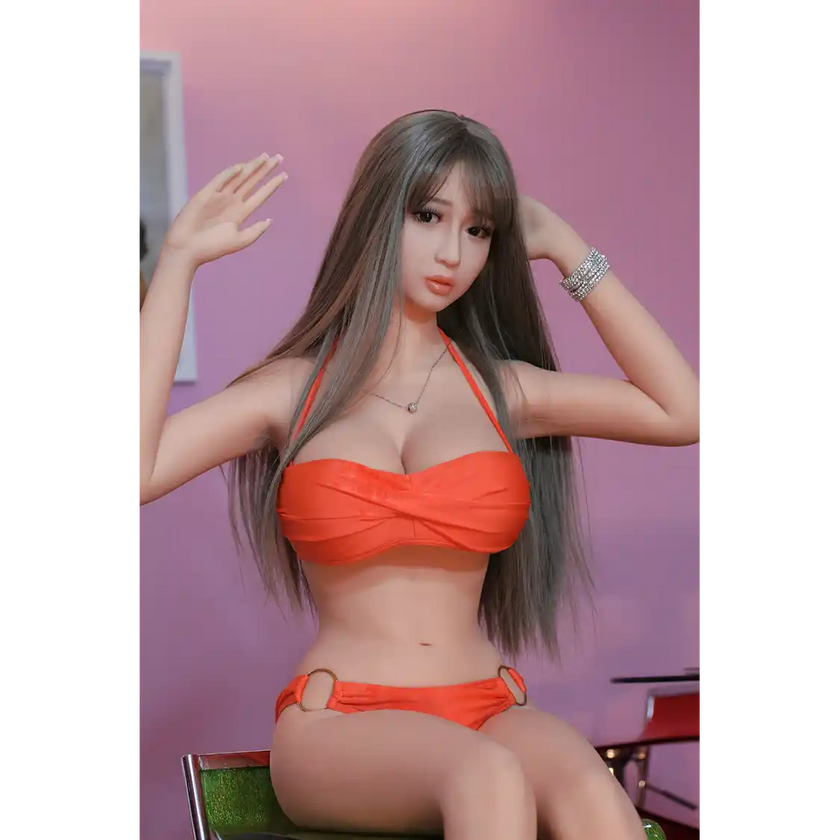 5ft 2in 158cm Asian female TPE sex doll with long brown hair, brown eyes K cup breasts and a slim athletic figure.