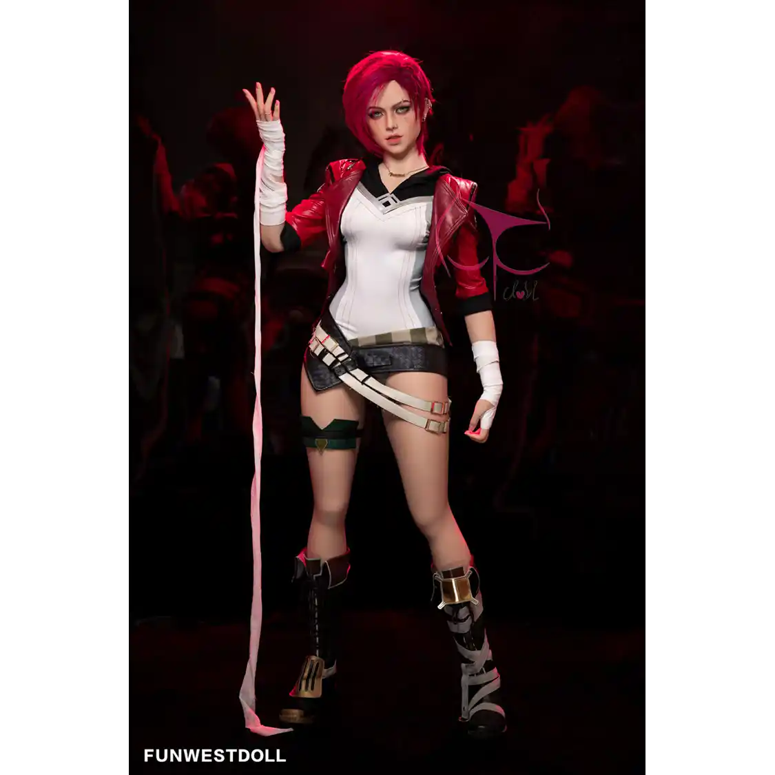 5ft 2in 159cm Caucasian female silicone sex doll with red hair, C-cup breasts and a slim athletic figure in sci-fi outfit.