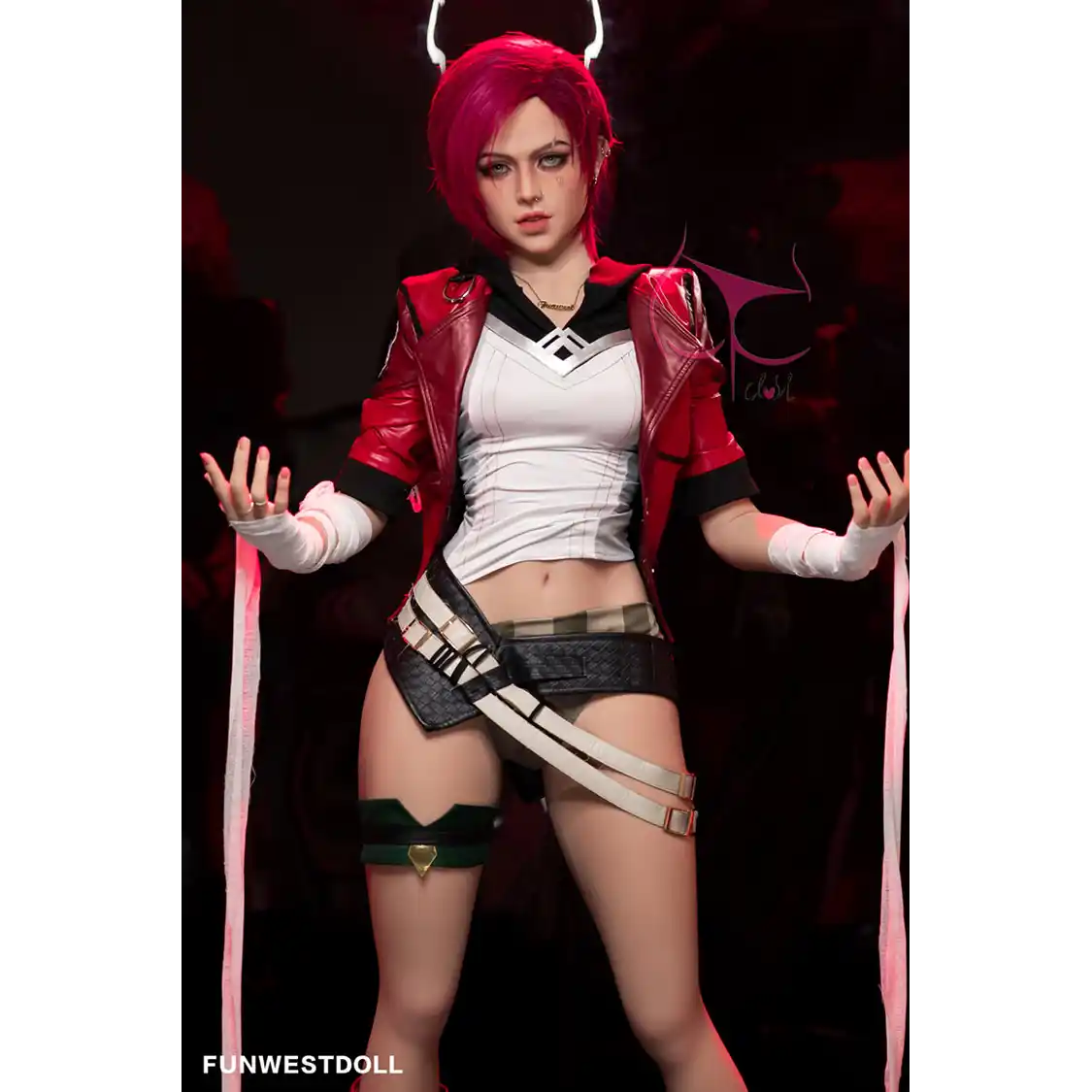 5ft 2in 159cm Caucasian female silicone sex doll with red hair, C-cup breasts and a slim athletic figure in sci-fi outfit.