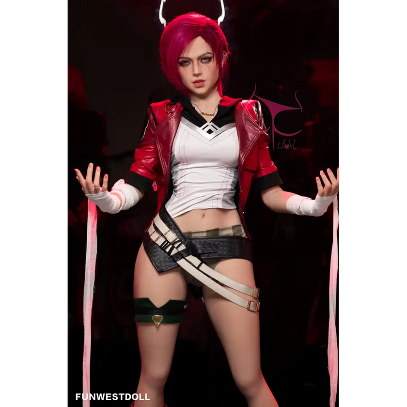5ft 2in 159cm Caucasian female silicone sex doll with red hair, C-cup breasts and a slim athletic figure in sci-fi outfit.