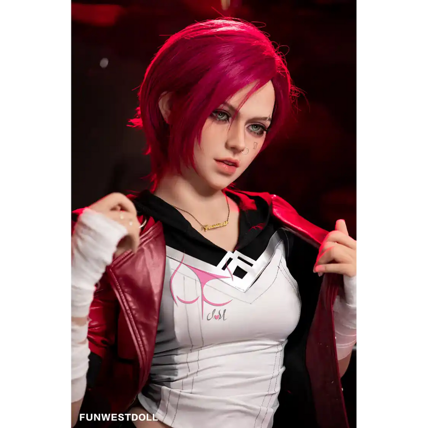 5ft 2in 159cm Caucasian female silicone sex doll with red hair, C-cup breasts and a slim athletic figure in sci-fi outfit.