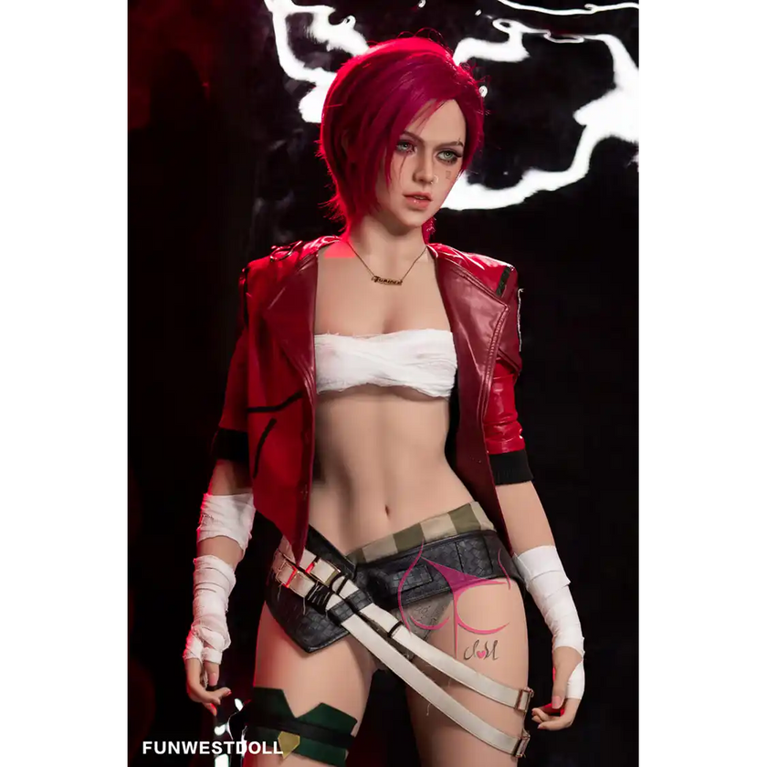 5ft 2in 159cm Caucasian female silicone sex doll with red hair, C-cup breasts and a slim athletic figure in sci-fi outfit.