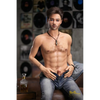 5ft 6in or 170cm silicone male sex doll with muscular arms, chest and abs with short brown hair and blue eyes in a country outfit.