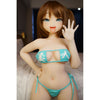 3ft 11in or 120cm tall Aisa.  Anime TPE sex doll with large breasts, long brown hair, blue eyes and a light blue bikini. Made by Irokebijin.