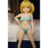 3ft 11in or 120cm tall Aisa.  Anime TPE sex doll with large breasts, blonde hair, red eyes and a light blue bikini. Made by Irokebijin.