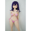 3ft 11in or 120cm tall Aki.  Anime TPE sex doll with large breasts, long dark blue hair, purple eyes and a pink and white bikini. Made by Irokebijin.