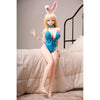3ft 1in or 95cm tall Yui B.  Mini Anime TPE sex doll with large breasts, long blonde hair,  blue eyes and a blue body suit. Made by Irokebijin.