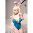 3ft 1in or 95cm tall Yui B.  Mini Anime TPE sex doll with large breasts, long blonde hair,  blue eyes and a blue body suit. Made by Irokebijin.