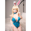 3ft 1in or 95cm tall Yui B.  Mini Anime TPE sex doll with large breasts, long blonde hair,  blue eyes and a blue body suit. Made by Irokebijin.