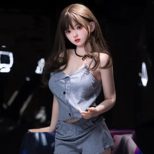 5ft 2in or 157cm lifelike full size medium breast skinny Asian female sex doll with fair skin,black hair and brown eyes.