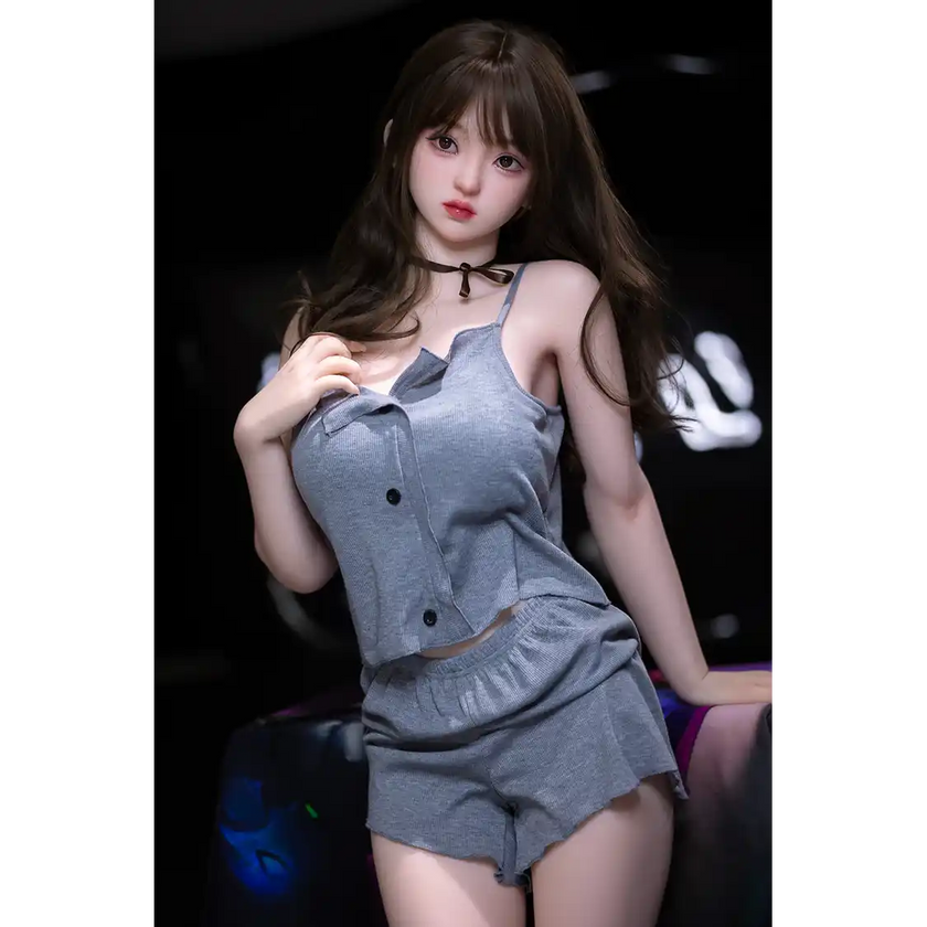 5ft 2in or 157cm lifelike full size medium breast skinny Asian female sex doll with fair skin,black hair and brown eyes.