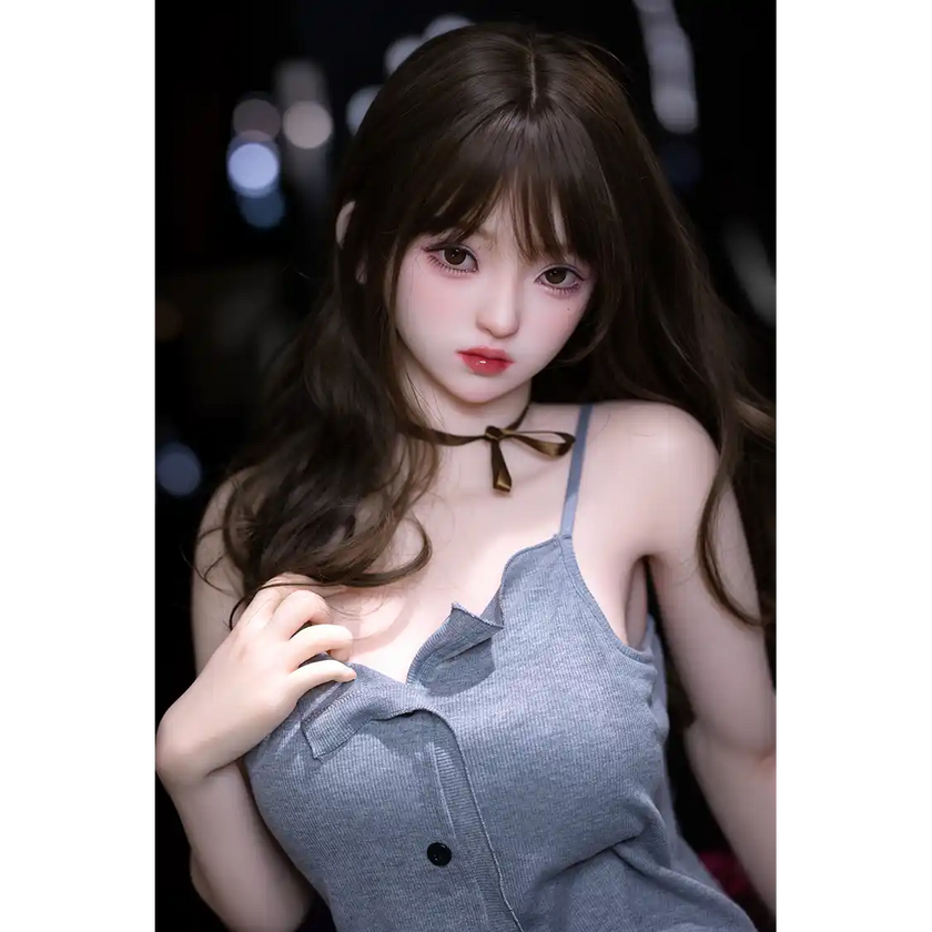 5ft 2in or 157cm lifelike full size medium breast skinny Asian female sex doll with fair skin,black hair and brown eyes.