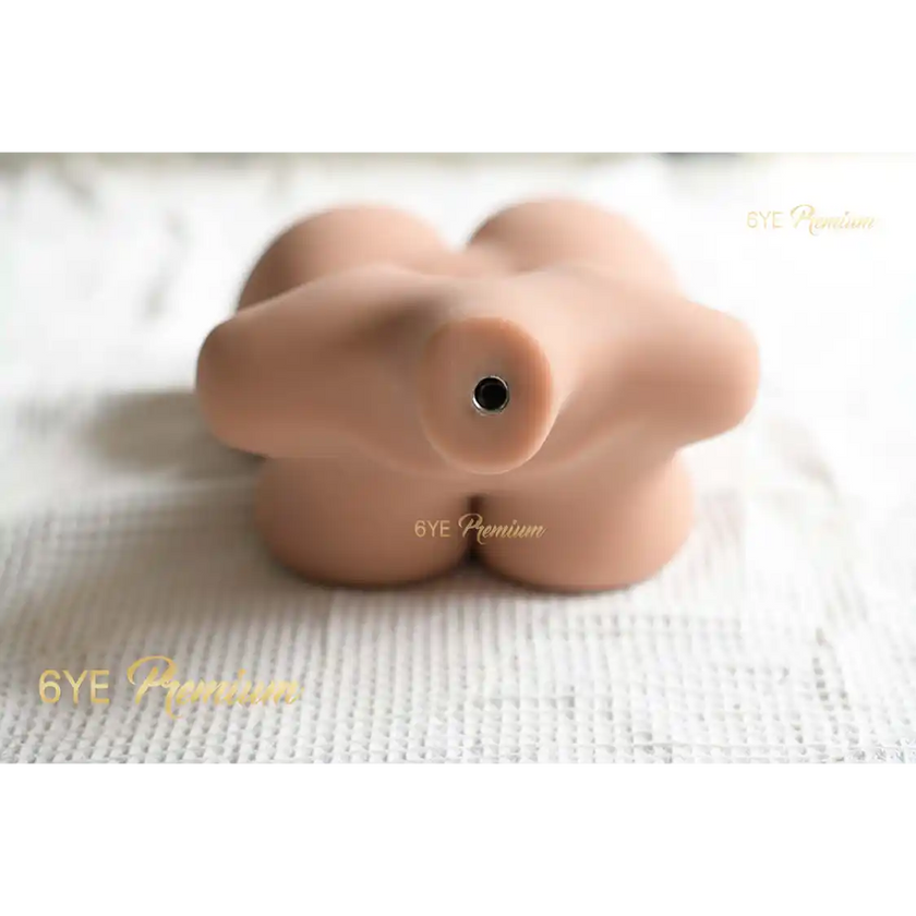 2ft 2in or 66cm E-cup Asian female sex doll torso with pale skin, shoulder length black hair, perky butt, and brown eyes. Made by 6ye