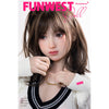 5ft 152cm petite Asian TPE sex doll by FunWest, with brown hair white skin, and large D-cup breasts in a school girl outfit .Made by Funwest. 