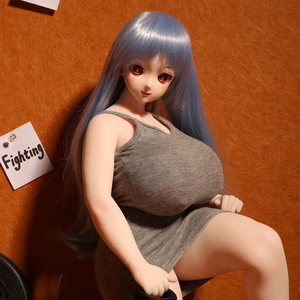 1ft 11in 58cm anime style female mini silicone sex doll with huge breasts, tanned skin and thick curvy body.