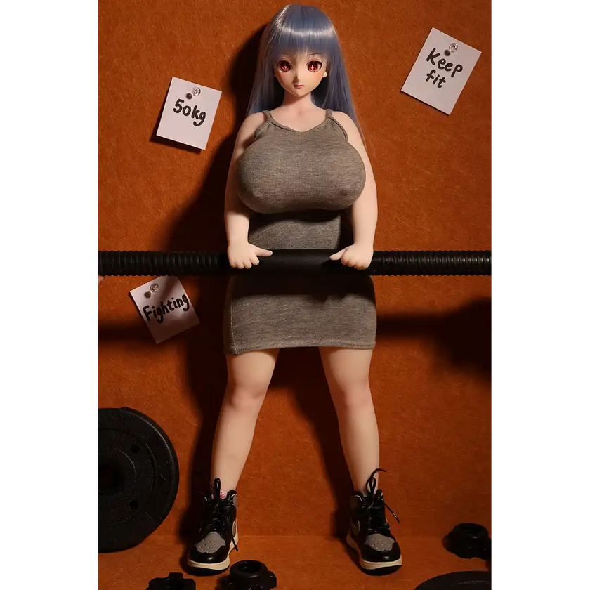 1ft 11in 58cm anime style female mini silicone sex doll with huge breasts, tanned skin and thick curvy body.