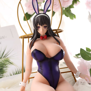 1ft 06in 45cm mini silicone anime sex doll with black hair, light skin and large breasts.