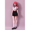 2ft 60cm anime style female mini silicone sex doll with medium breasts, fair skin and a fit athletic body in a school girl outfit.