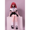 2ft 60cm anime style female mini silicone sex doll with medium breasts, fair skin and a fit athletic body in a school girl outfit.