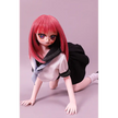 2ft 60cm anime style female mini silicone sex doll with medium breasts, fair skin and a fit athletic body in a school girl outfit.