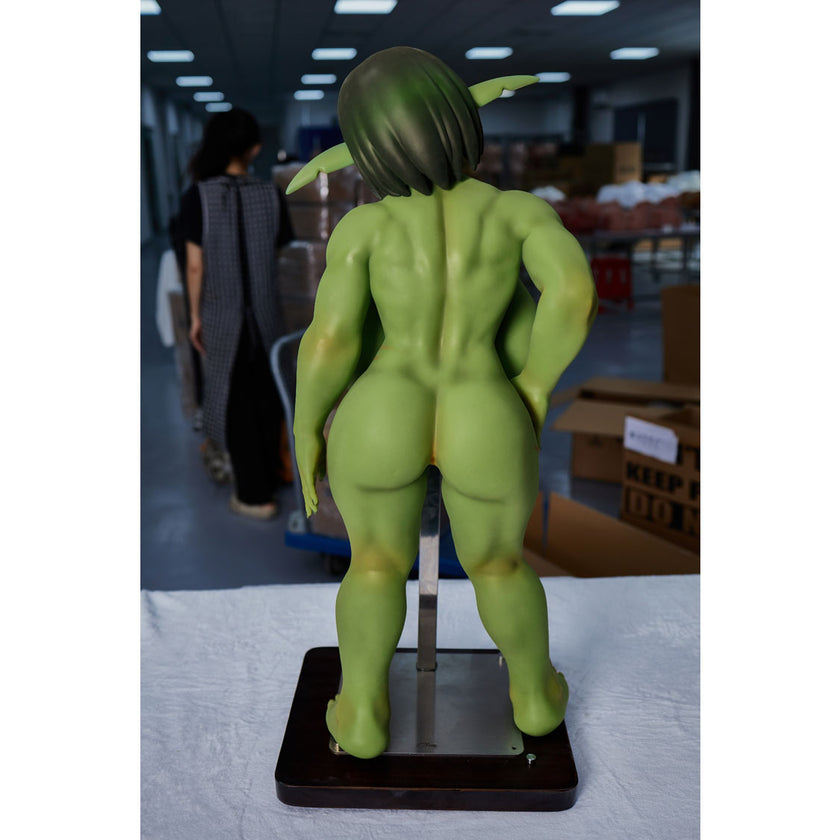 Zarga 70 cm silicone goblin-style fantasy figure with green skin and brown outfit – Climax Fantasy Collection