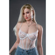 5ft 9in 175cm life size skinny female real silicone sex doll with long blonde hair and C-cup breasts with very light skin.  Made by Zelex.