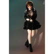 2ft 60cm mini anime sex doll Zella. Silicone body construction, giant breasts, fair skin, short dark hair and a curvy body in a  sheer top, black leather jacket and black skirt.