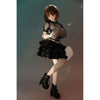 2ft 60cm mini anime sex doll Zella. Silicone body construction, giant breasts, fair skin, short dark hair and a curvy body in a  sheer top, black leather jacket and black skirt.