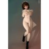 2ft 60cm mini anime sex doll Zella. Silicone body construction, giant breasts, fair skin, short dark hair and a curvy body in a  sheer top, black leather jacket and black skirt.