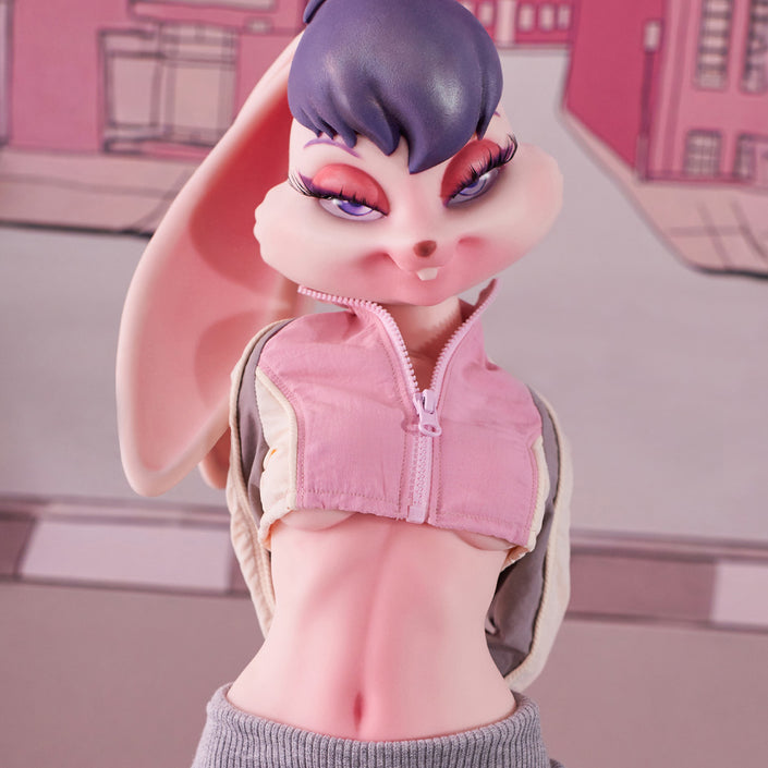 Lori Bunny anime sex doll with bunny ears and pink jacket