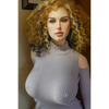 5ft 4in or 163cm tall life size hyper realistic MILF silicone sex doll with long legs, very large breasts and long curly blonde hair. Made by Normon Doll.