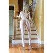 5ft 4in or 163cm tall life size hyper realistic silicone MILF sex doll with long legs, very large breasts and medium length blonde hair. Made by Normon Doll.