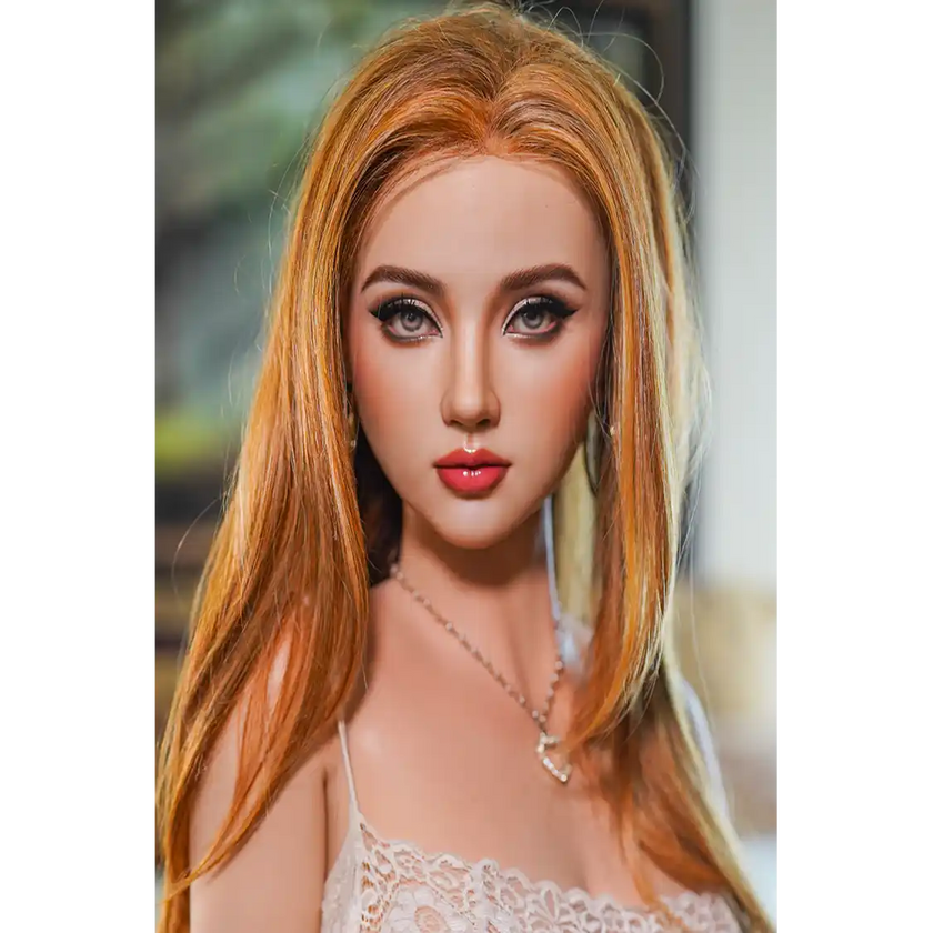 5ft 4in or 163cm tall life size hyper realistic silicone sex doll with long legs, very large breasts and long straight hair with hazel eyes. Made by Normon Doll.
