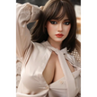 5ft 4in or 163cm tall life size hyper realistic silicone sex doll with long legs, very large breasts and medium length brown hair with brown eyes. Made by Normon Doll.