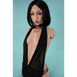 Climax Doll ULW 661 Miyoshi ultra lightweight silicone torso doll 3/4 view in black dress.