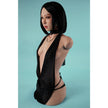 Climax Doll ULW 661 Miyoshi ultra lightweight silicone torso doll 3/4 view in black dress.
