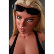 Close up of face on Climax Doll ULW 883 Fiora ultra lightweight silicone torso doll with blonde hair and curvy body design