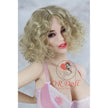 5ft 1in 156cm tall slim ultra life like TPE Sex doll with G cup breasts, mid length wavy blonde hair, bright red lipstick and brown eyes in lingerie.  By OR Doll.